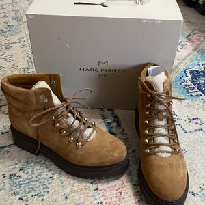Marc Fisher New suede shearling boot lug sole